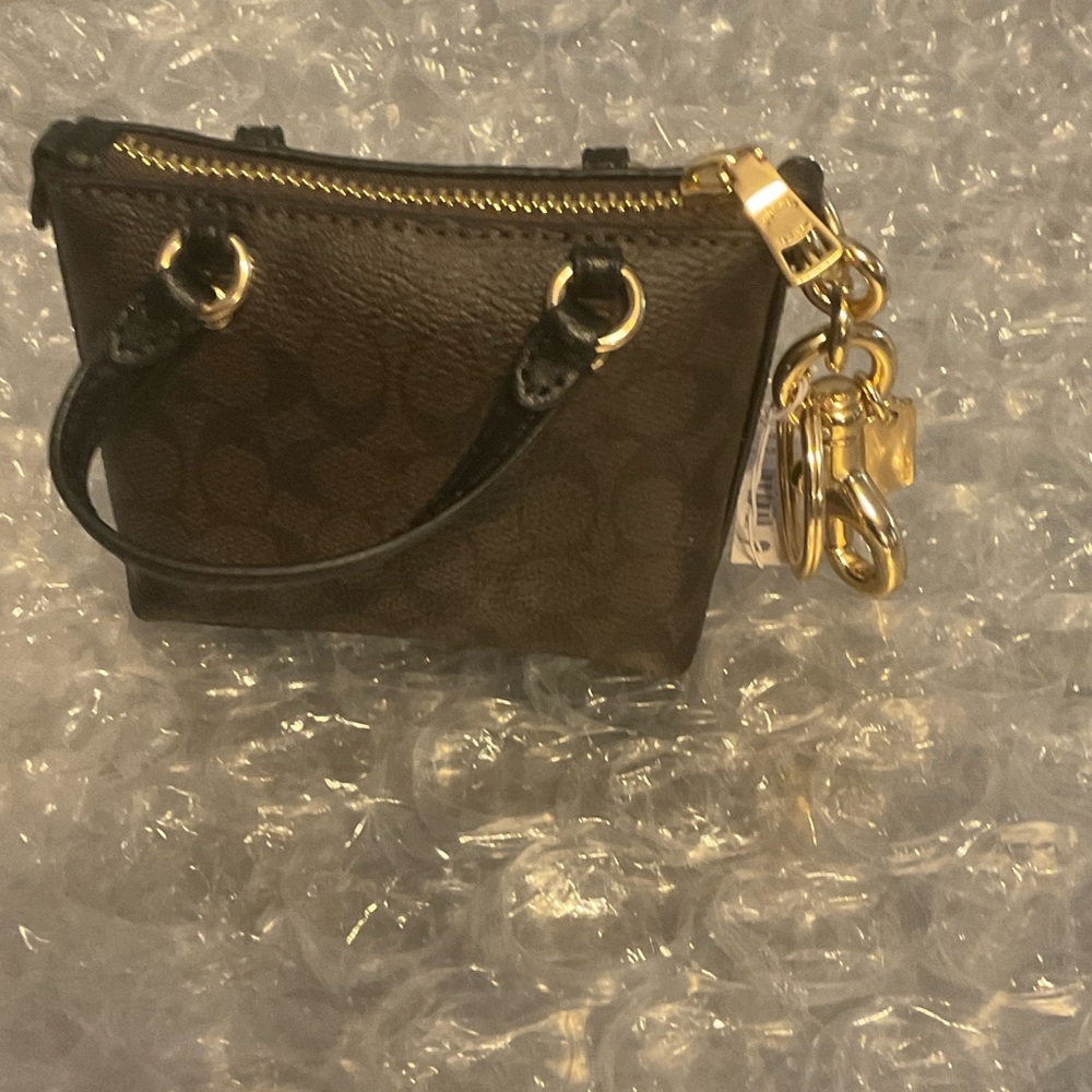 Coach Black and Brown Mini Bag with Gold Accents Bag charm NWTS - Picture 4 of 11
